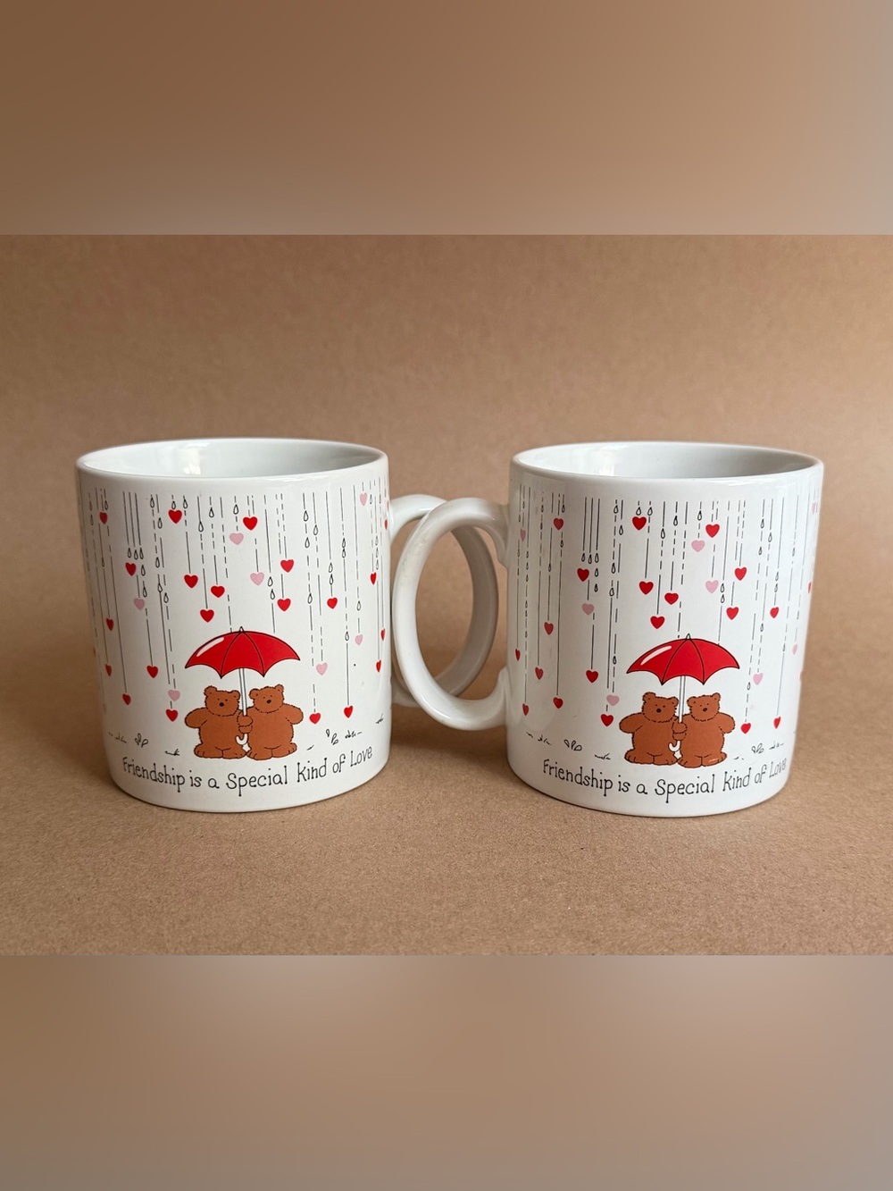 1980s Russ “Friendship Is A Special Kind of Love” Pair of Mugs Teddy Bears